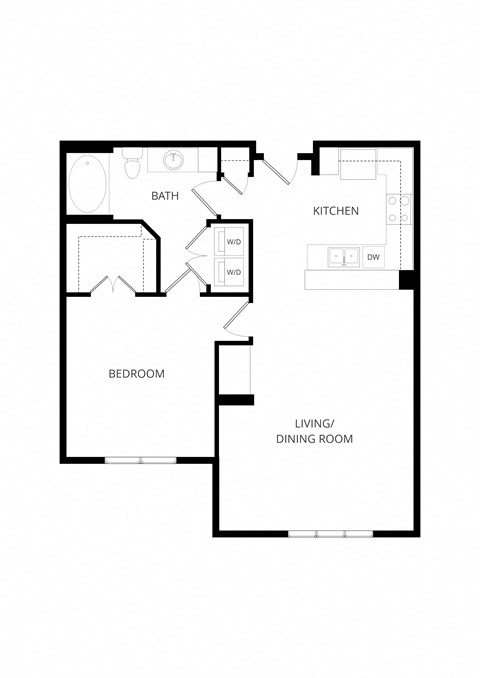 Floor plan for 1 bed, 1 bath, 850 sqft